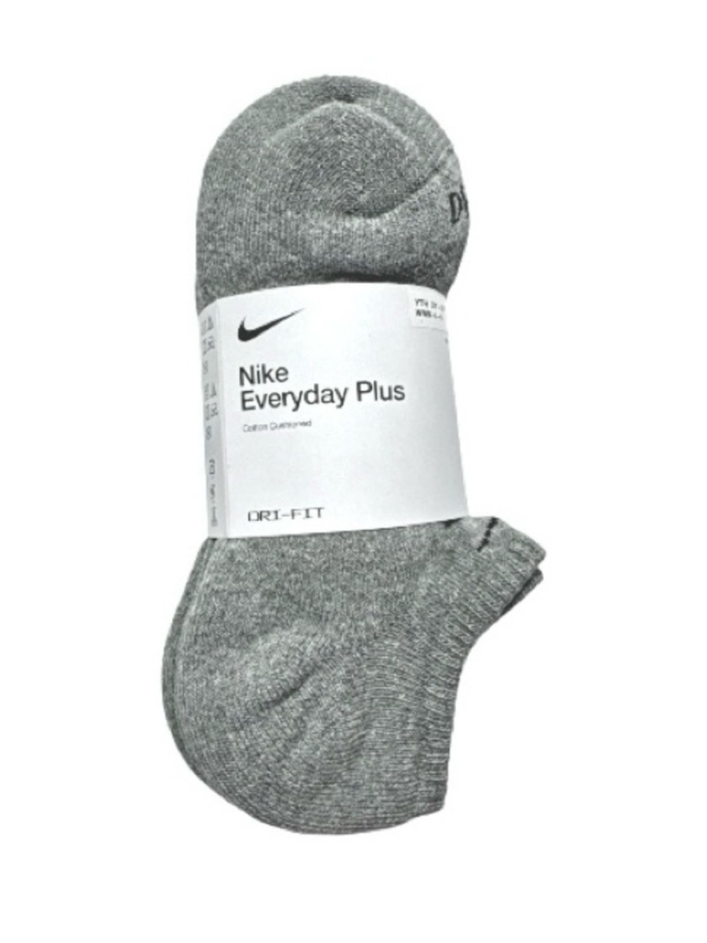 Nike Everyday Plus Dri-FIT No Show Socks Gray Small 3 Pair Small
